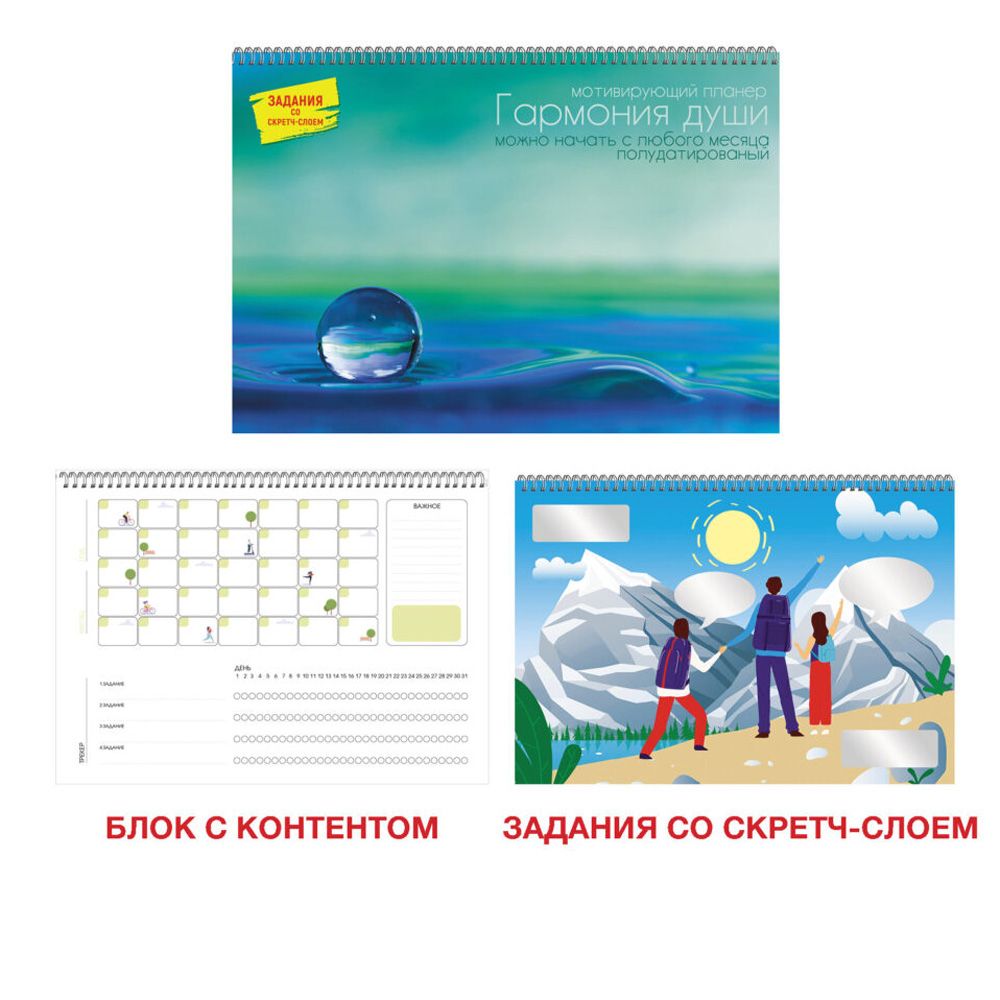 Календарь-планер настенный "Гармония души", 34x24 см, 12 листов, разноцветный