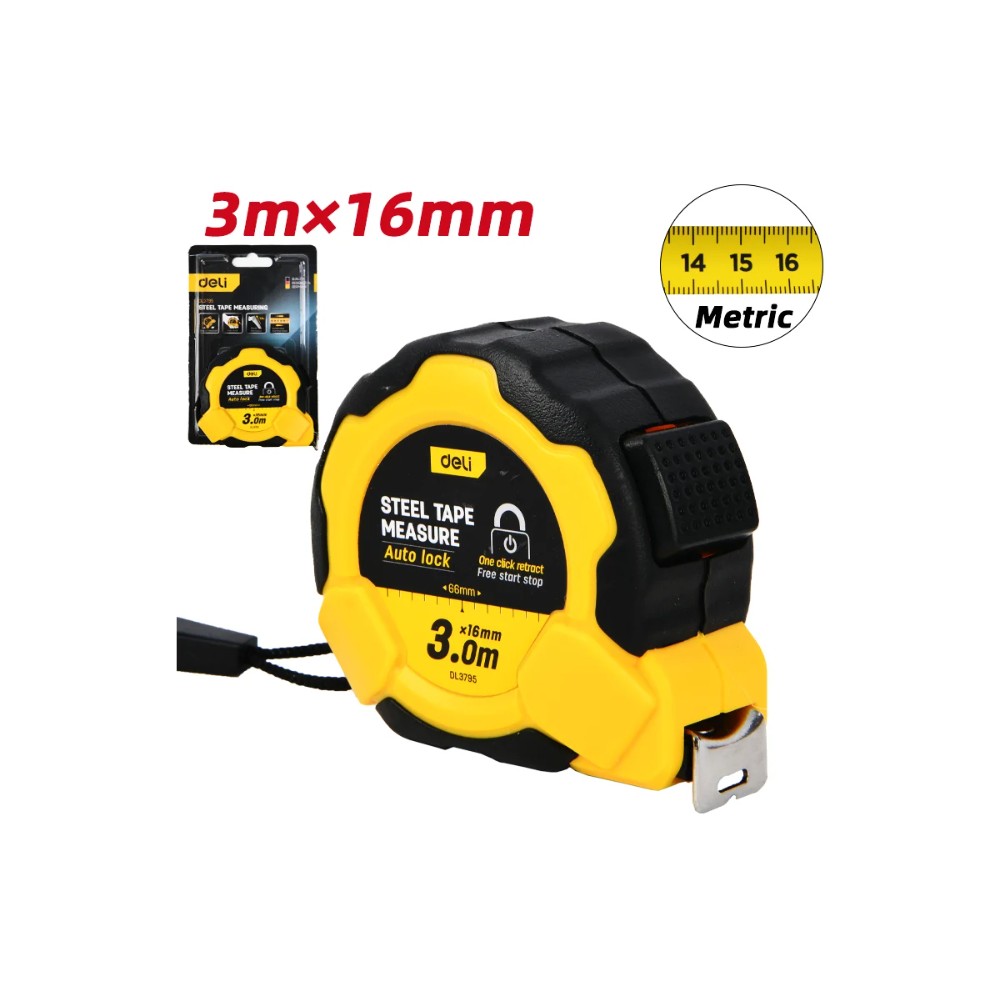 Рулетка Deli YS EDL3795, 3 м х 16 мм, желтый, черный - 2