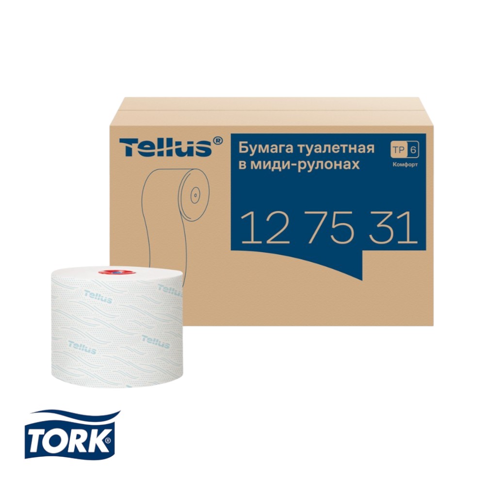 Бумага туалетная Tellus Комфорт T6, в миди-рулонах 100 м, 2 слоя