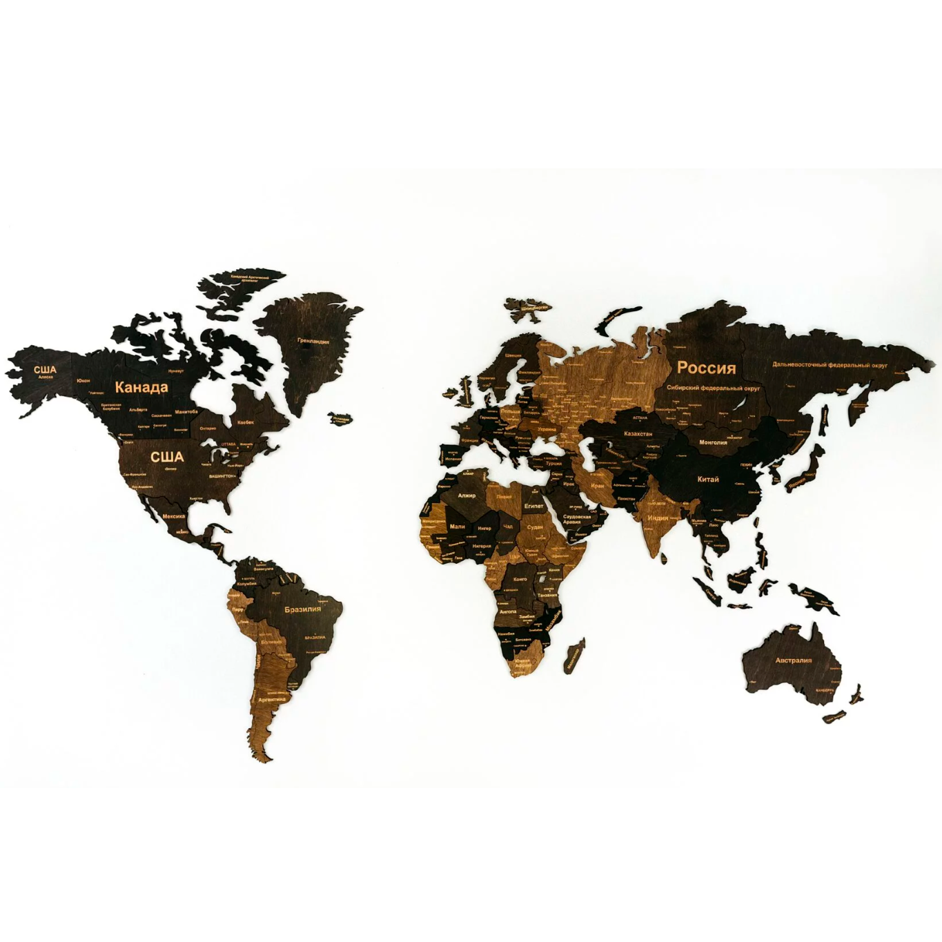 Декор на стену "Карта мира" многоуровневый на стену,  L 3148, венге, 60x105 см