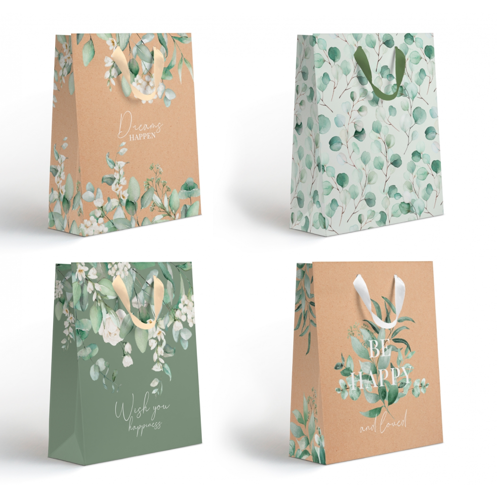 Пакет бумажный подарочный "Эвкалипт", 18х23х10 см, крафт, ассорти