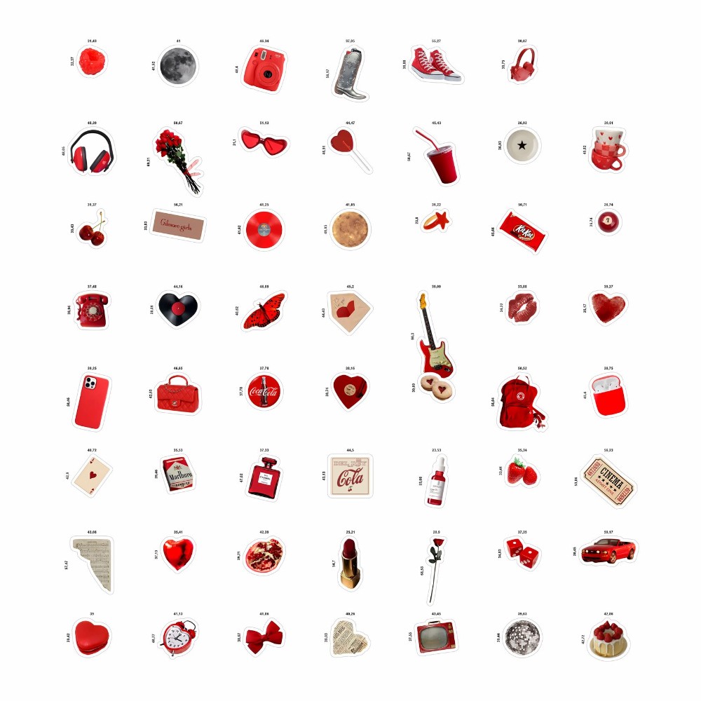 Набор наклеек виниловых "Красный бархат", А6, 9 л., 55 шт.