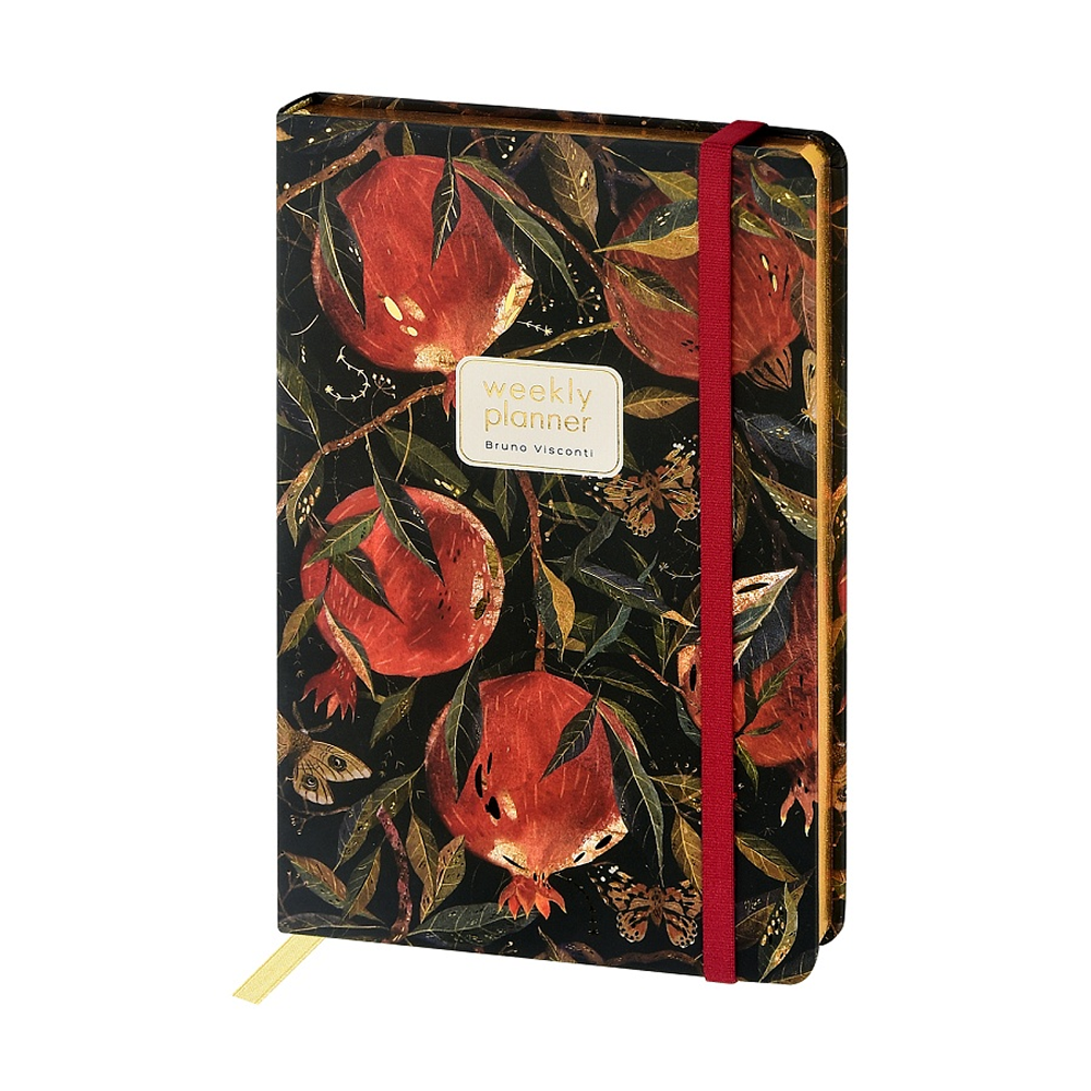 Еженедельник недатированный "Flora. Гранат", А5, 144 страниц, линованный, черный, красный