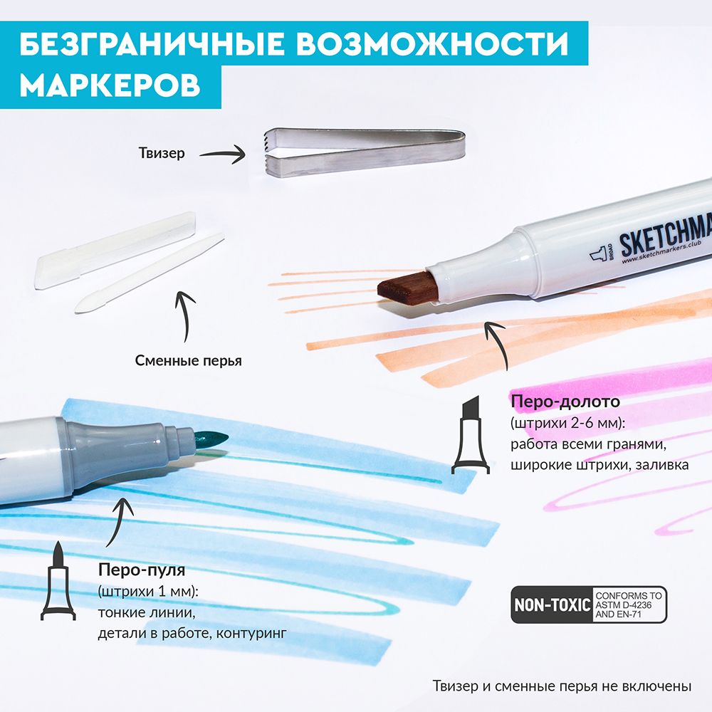 Набор маркеров перманентных двусторонних "Sketchmarker Basic 3", 12 шт. - 5