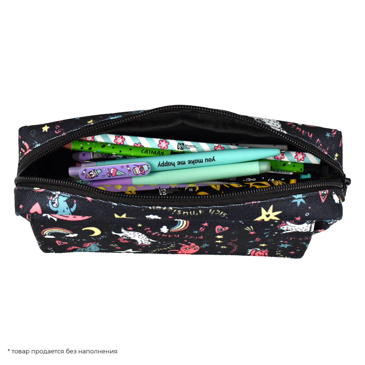 Пенал Феникс+ "Яркие фразы. Единороги" 1 отделение, черный - 6