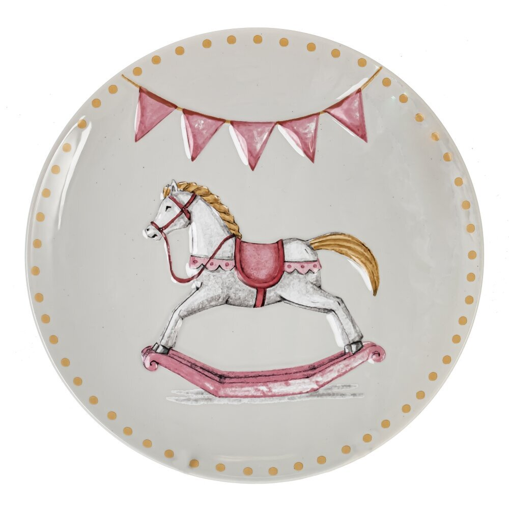 Тарелка керамическая "Лошадка", 25 см, белый, розовый