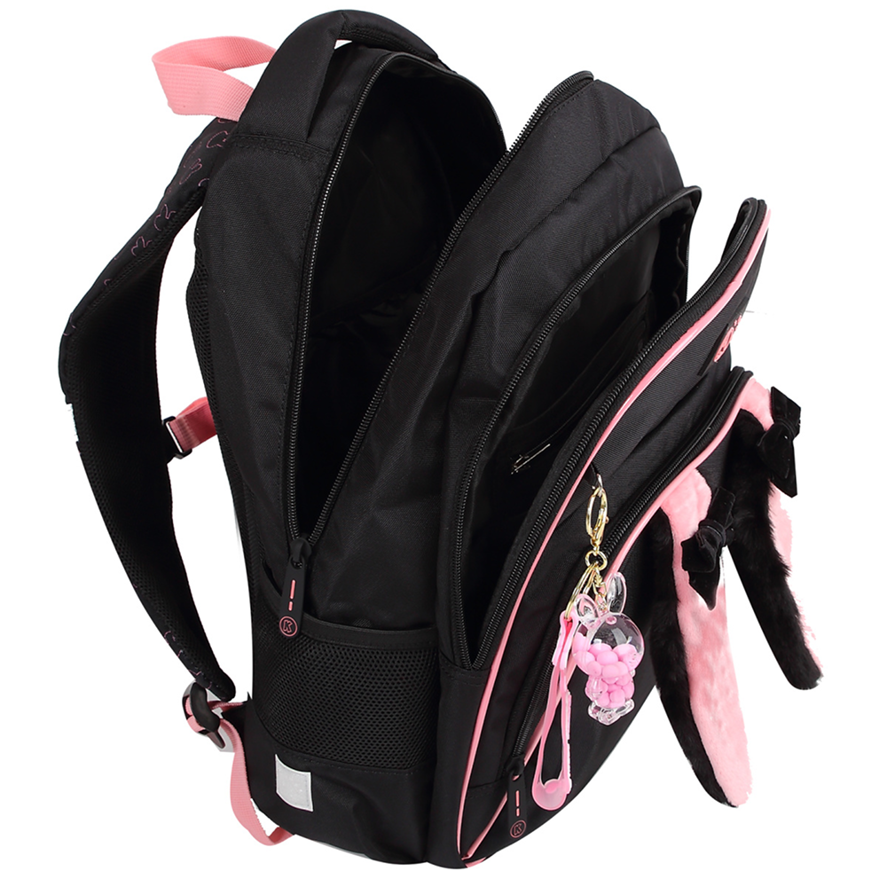 Рюкзак школьный "COMFORT Life Cat fun", черный, розовый