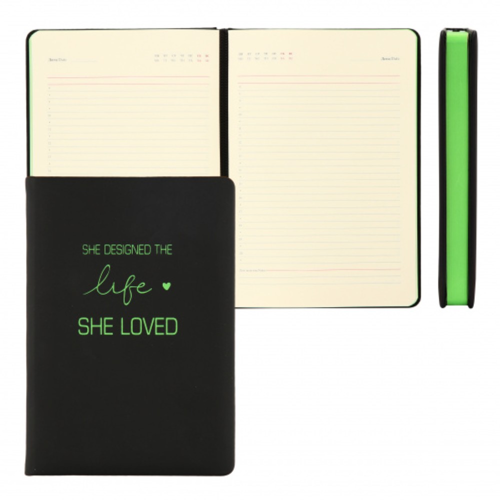 Ежедневник недатированный "FIORENZO Pastel soft touch", A5, 168 листов, черный, срез салатовый