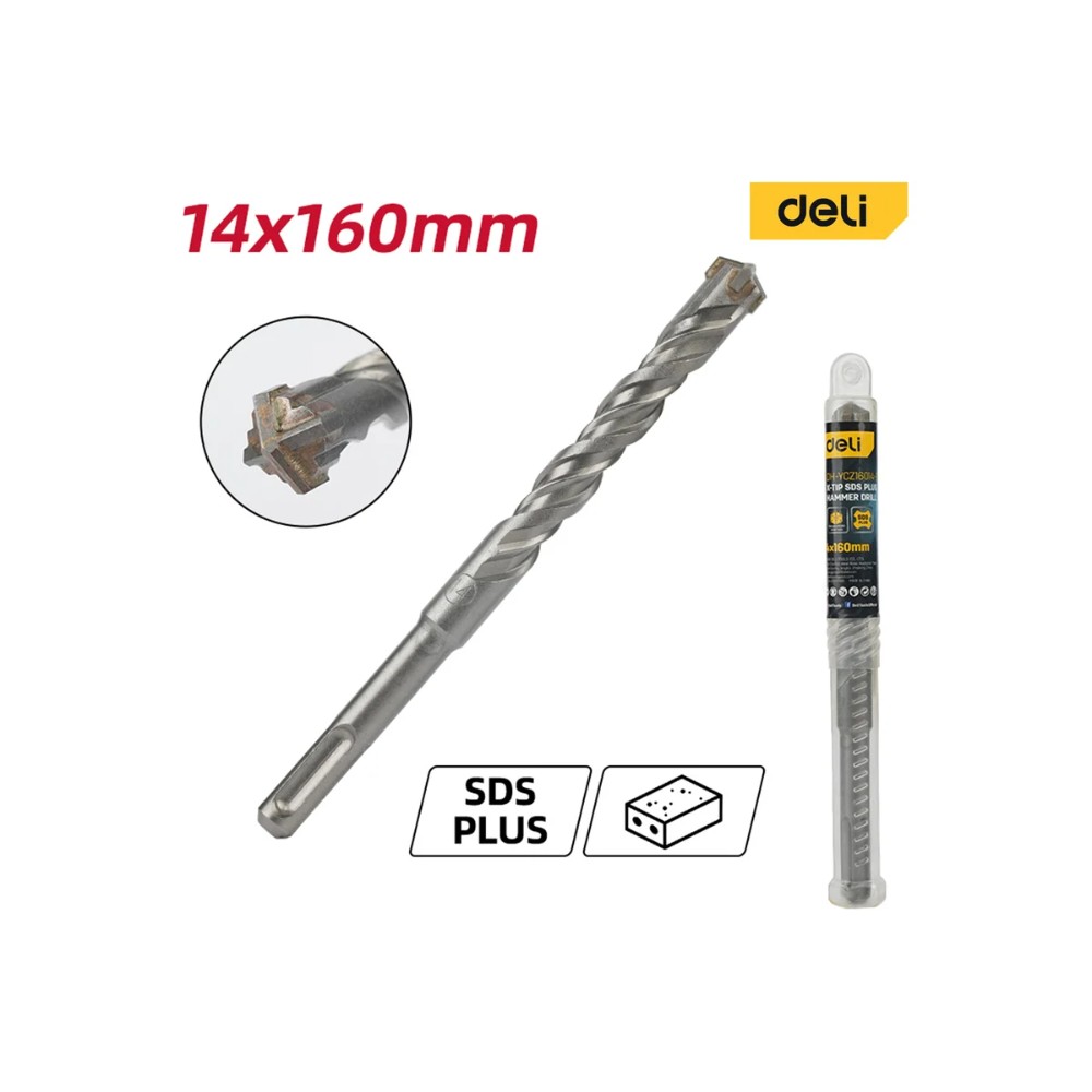 Бур по бетону Deli YS EDH-YCZ16014-E1, 14x160 мм, X-Tip, SDS-PLUS