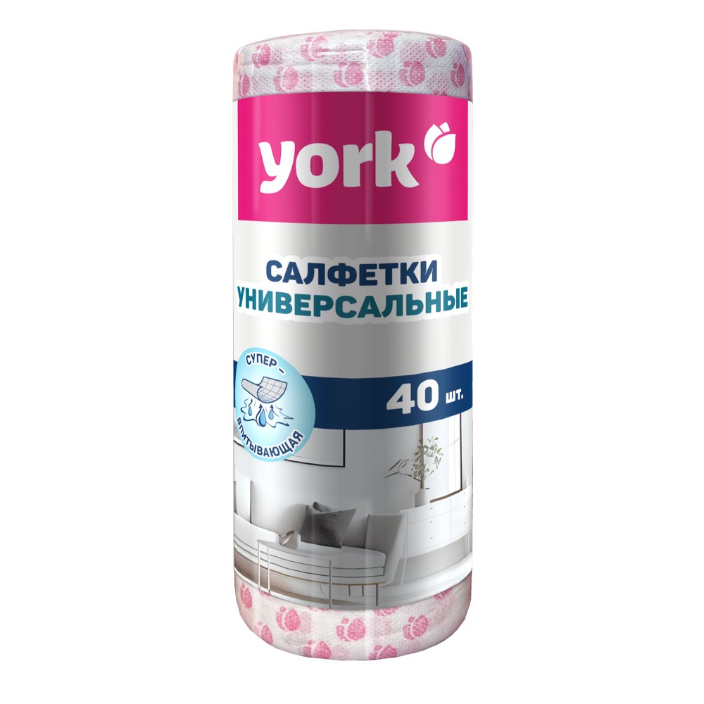Салфетка вискозная York Тюльпан Премиум, 25x40 см, 40шт/рулон    