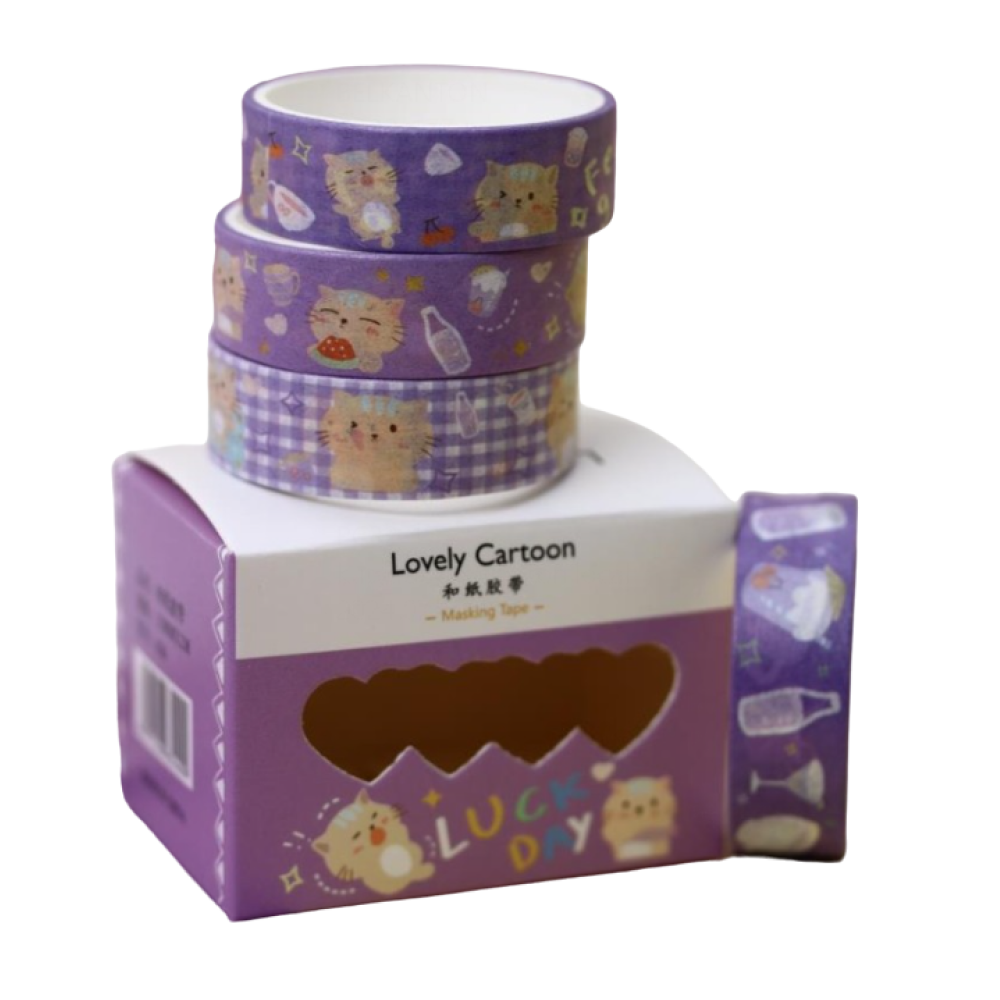 Клейкая лента "Lovely cartoon", 5 шт/упак, фиолетовый - 3