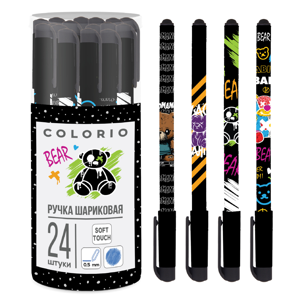 Ручка шариковая "Bear", 0,5 мм, пластик, ассорти, синий
