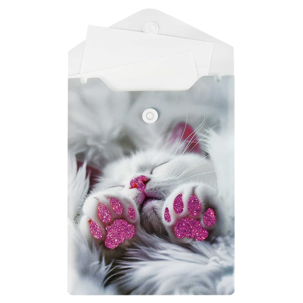 Папка-конверт на кнопке "Котолапки", С6, розовый, белый - 3