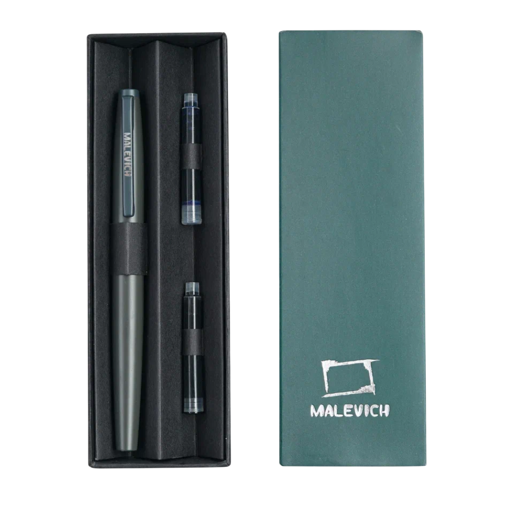 Ручка перьевая EF "Малевичъ", металл, с конвертером, набор два картриджа, мокрый асфальт