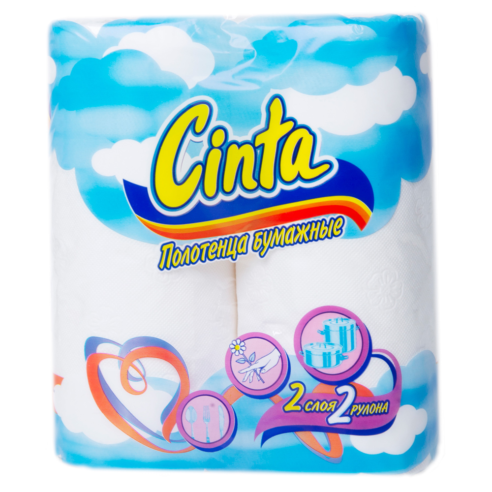 Полотенца бумажные "Cinta", 2 рулона, 2 слоя, белый