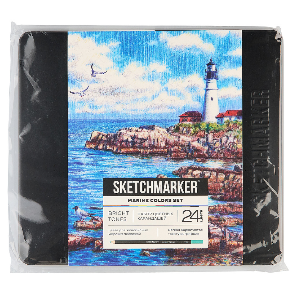 Набор карандашей цветных "Sketchmarker Морской", 24 цвета, в металлической коробке