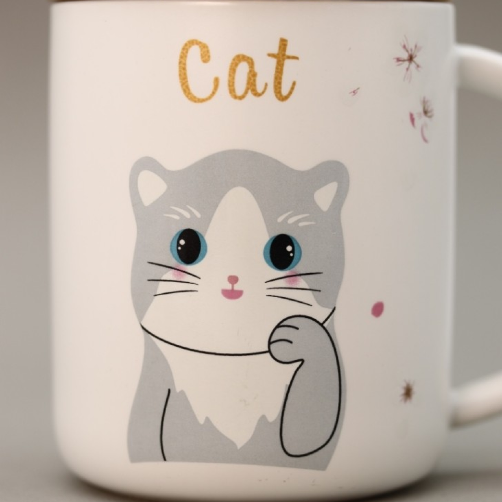 Кружка "lovely kitten open eyes" с крышкой, керамика, 450 мл, белый - 6