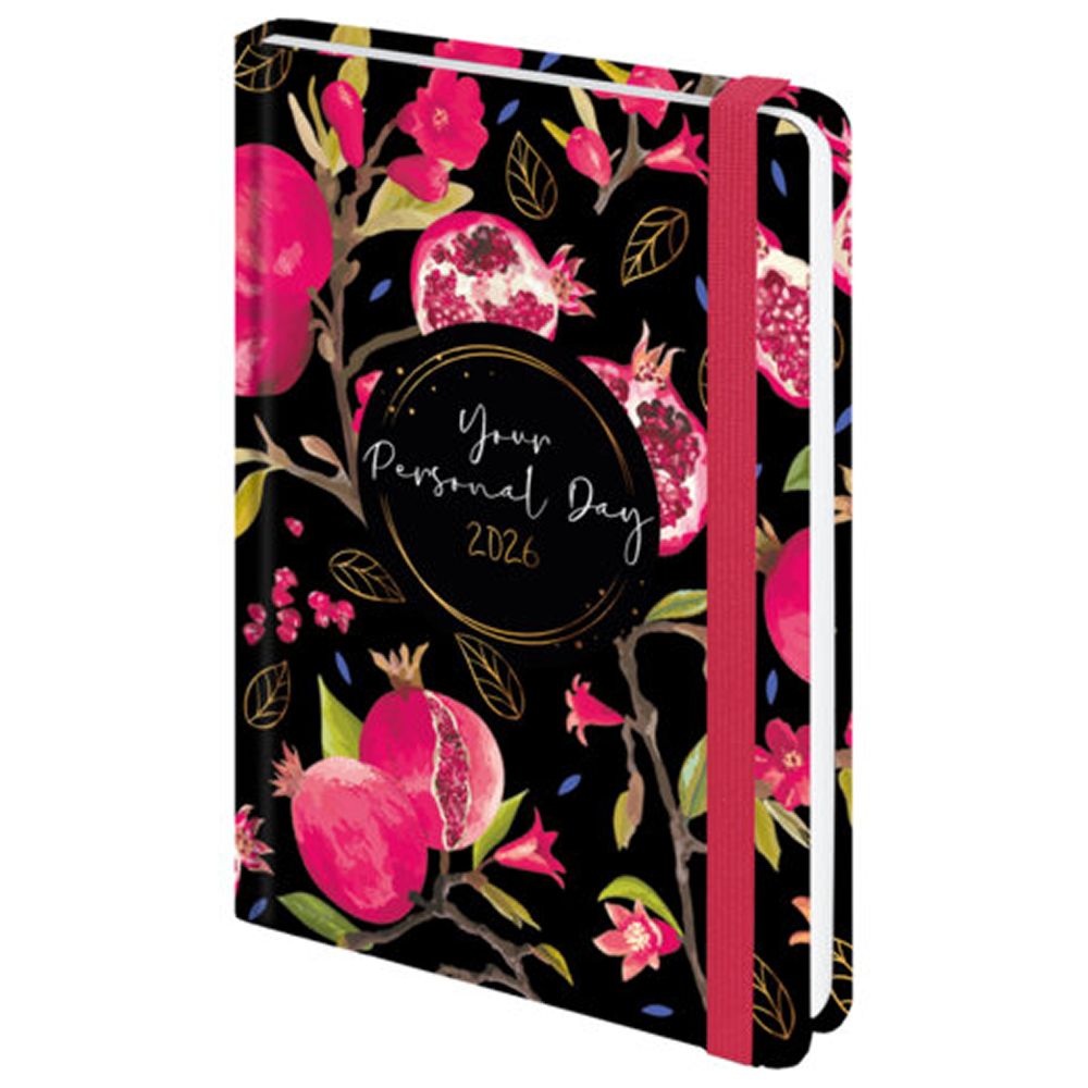 Ежедневник датированный "Гранаты" на 2026 год, А5, 320 страниц, на резинке, черный, розовый