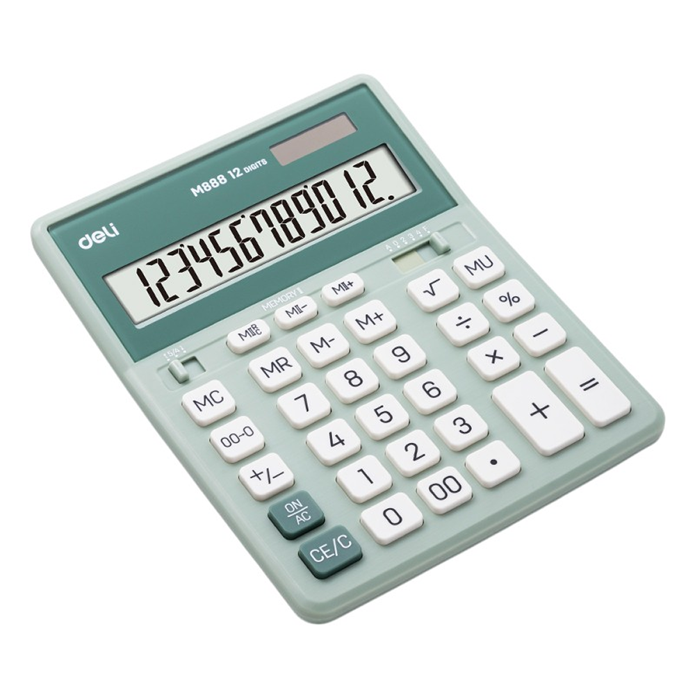 Калькулятор настольный EM888A Deli, 12-разрядный, пластик, зеленый
