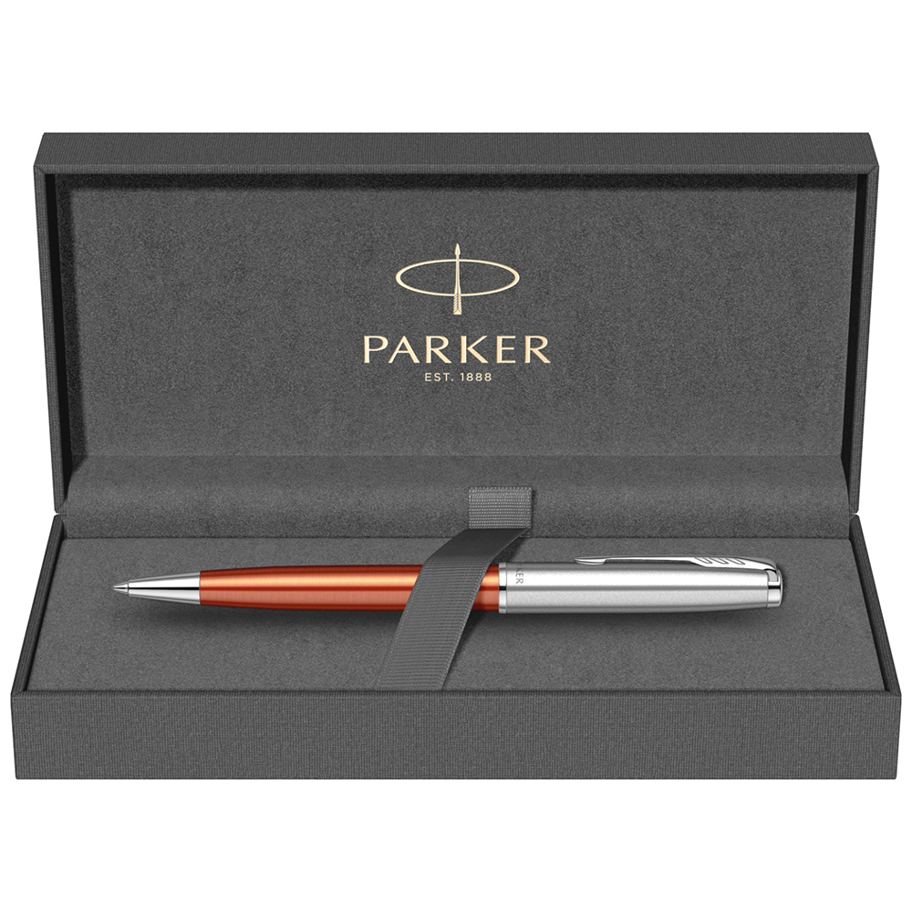 Ручка шариковая автоматическая Parker "Sonnet Essential SB K545", 0,7 мм, серебристый, оранжевый, стерж. черный