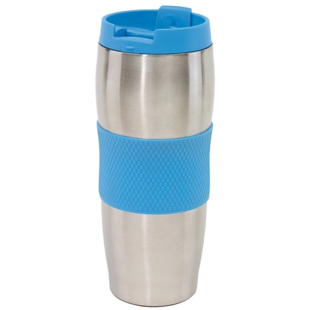 Кружка термическая "Au Lait", металл, силикон, 380 мл, серебристый, синий