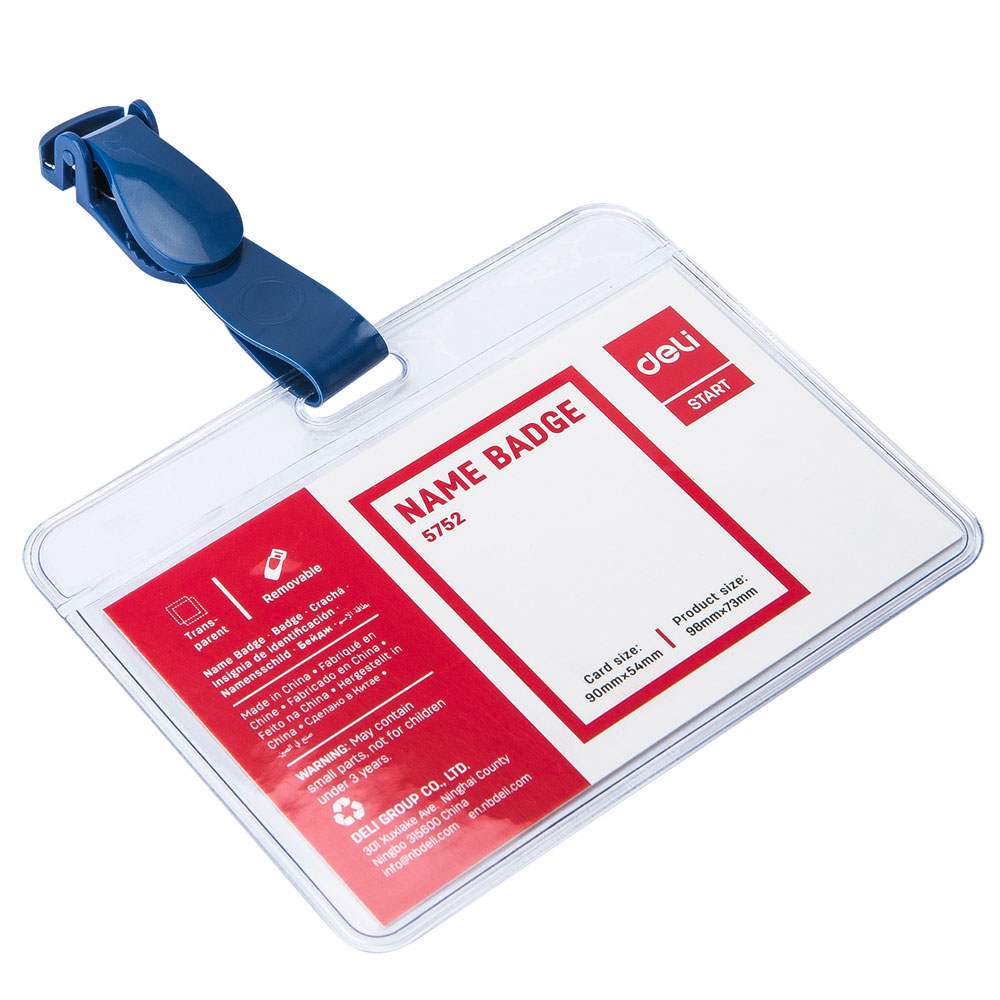Бейдж на ремешке с клипсой "Deli", 90х54 мм, прозрачный