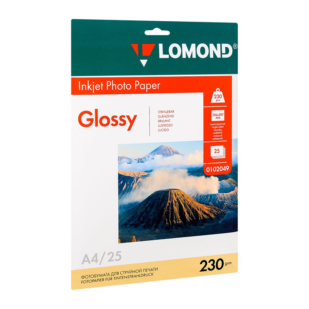 Фотобумага глянцевая для струйной фотопечати "Lomond", А4, 25 листов, 230 г/м2