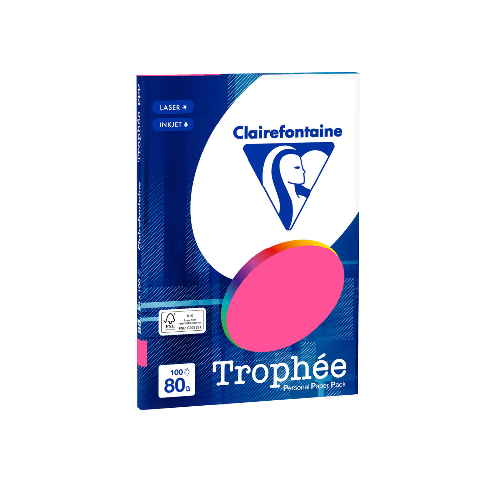 Бумага цветная "Trophée", А4, 100 листов, 80 г/м2, розовый неон