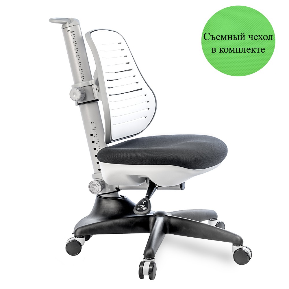 Кресло детское Comf-Pro С3 317 Chair, пластик, ткань, белый, черный, пластик, корпус черный, серый, с чехлом салатовым - 4