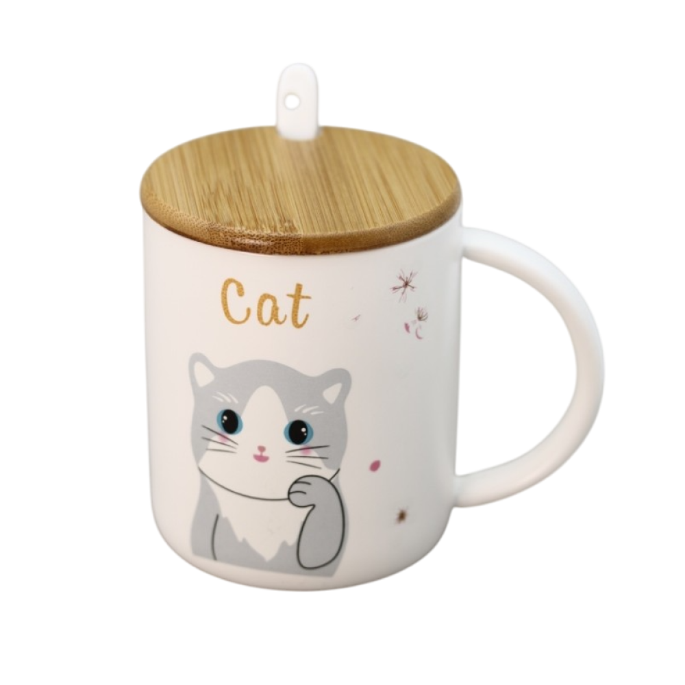 Кружка "lovely kitten open eyes" с крышкой, керамика, 450 мл, белый
