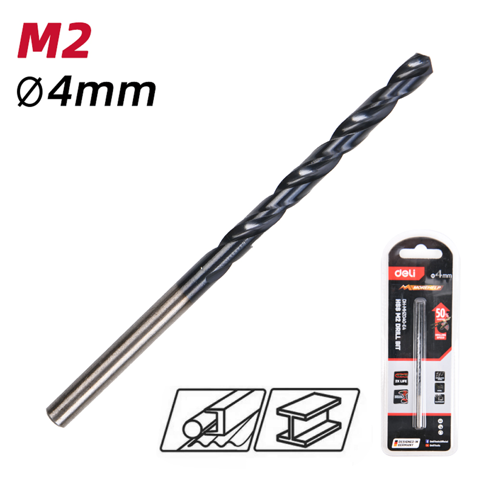 Сверло по металлу Deli RS EDH-MHZ040-E4, 4.0 мм, DIN 338, HSS-TiN
