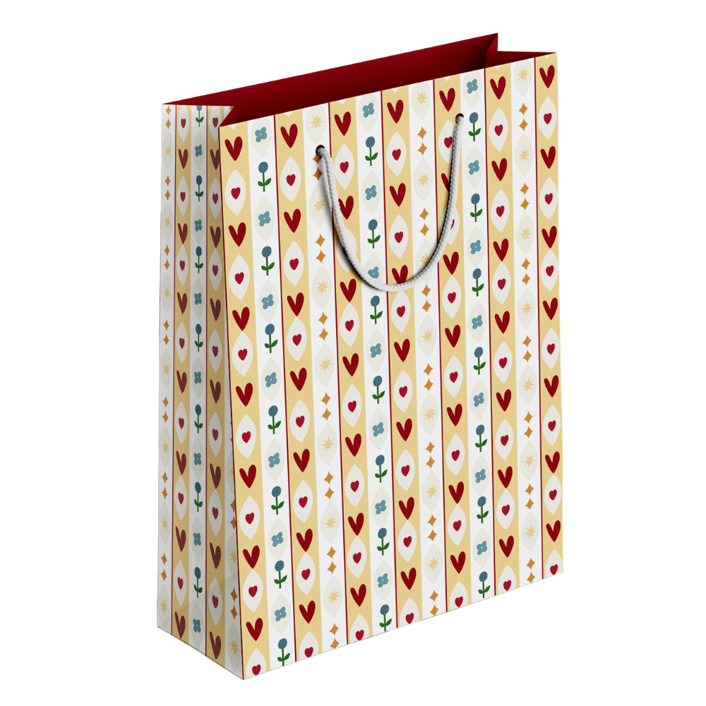 Пакет бумажный подарочный "Folk. Сердечки", 32х49х12 см, белый