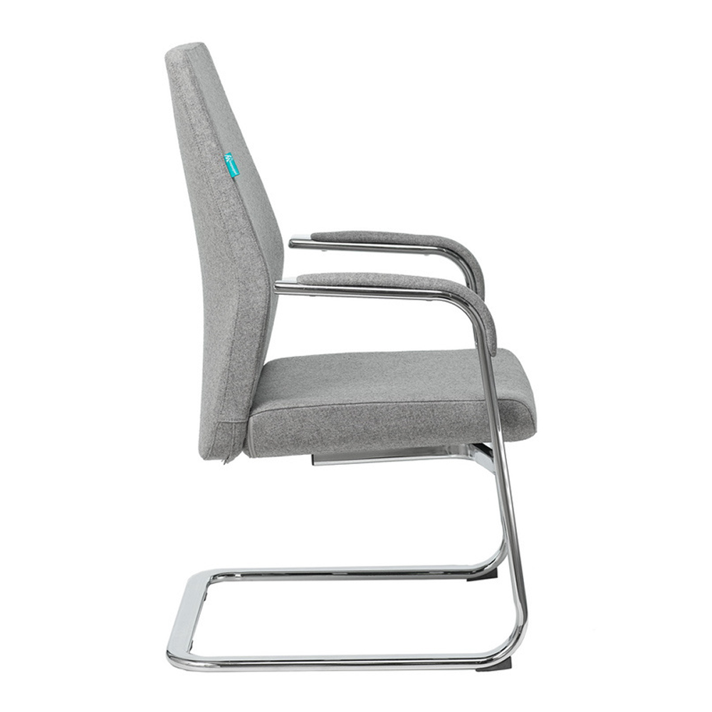 Кресло на полозьях Бюрократ "_JONS-LOW-V", натуральная кожа, серый, металл хром - 3