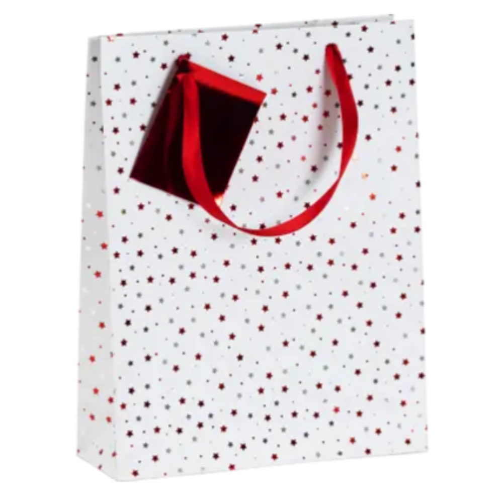 Пакет бумажный подарочный "Premium Santa2", 17x6x22 см, белый