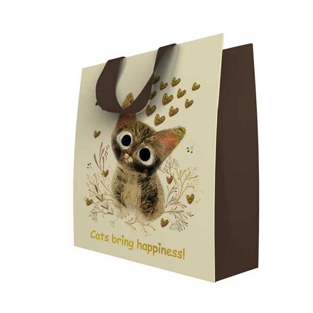 Пакет бумажный подарочный "Love me", 26x32,4x13 см, бежевый