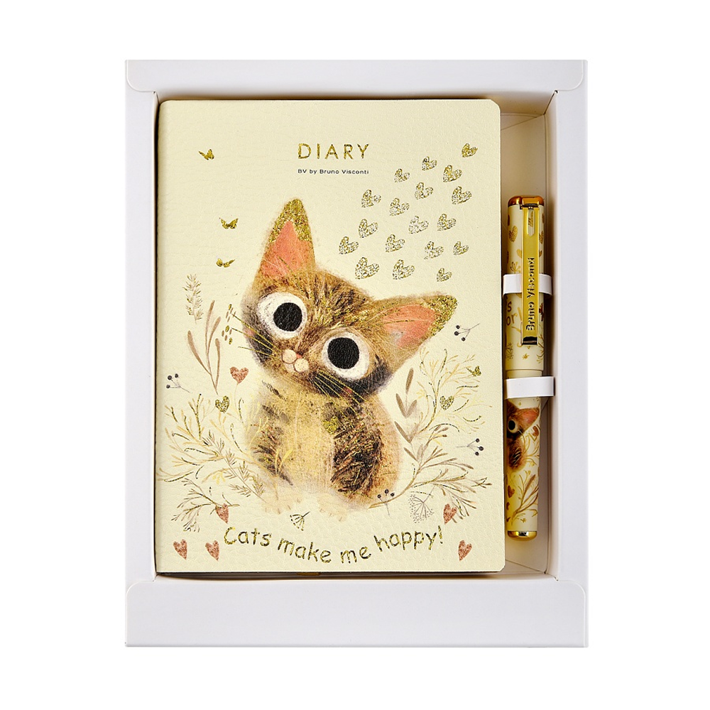 Набор ежедневник недатированный "Love me.Милый котик", А6, кожзам. + ручка 