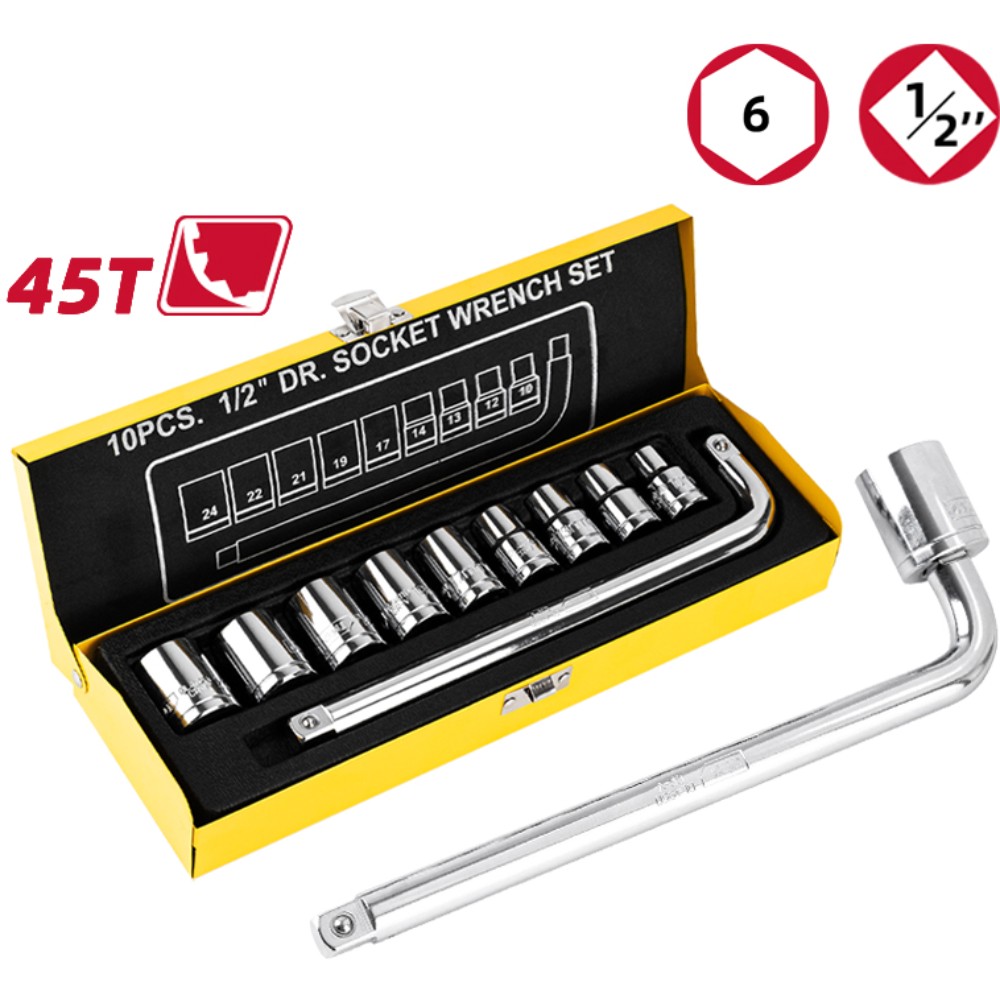Набор головок торцевых Deli YS EDL2010T, 10-24 мм, 1/2", 10 шт., серебристый - 2