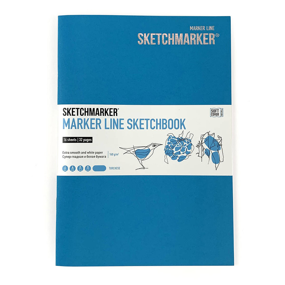 Скетчбук "Sketchmarker marker line", 17.6x25 см, 160 г/м2, 16 листов, бирюзовый