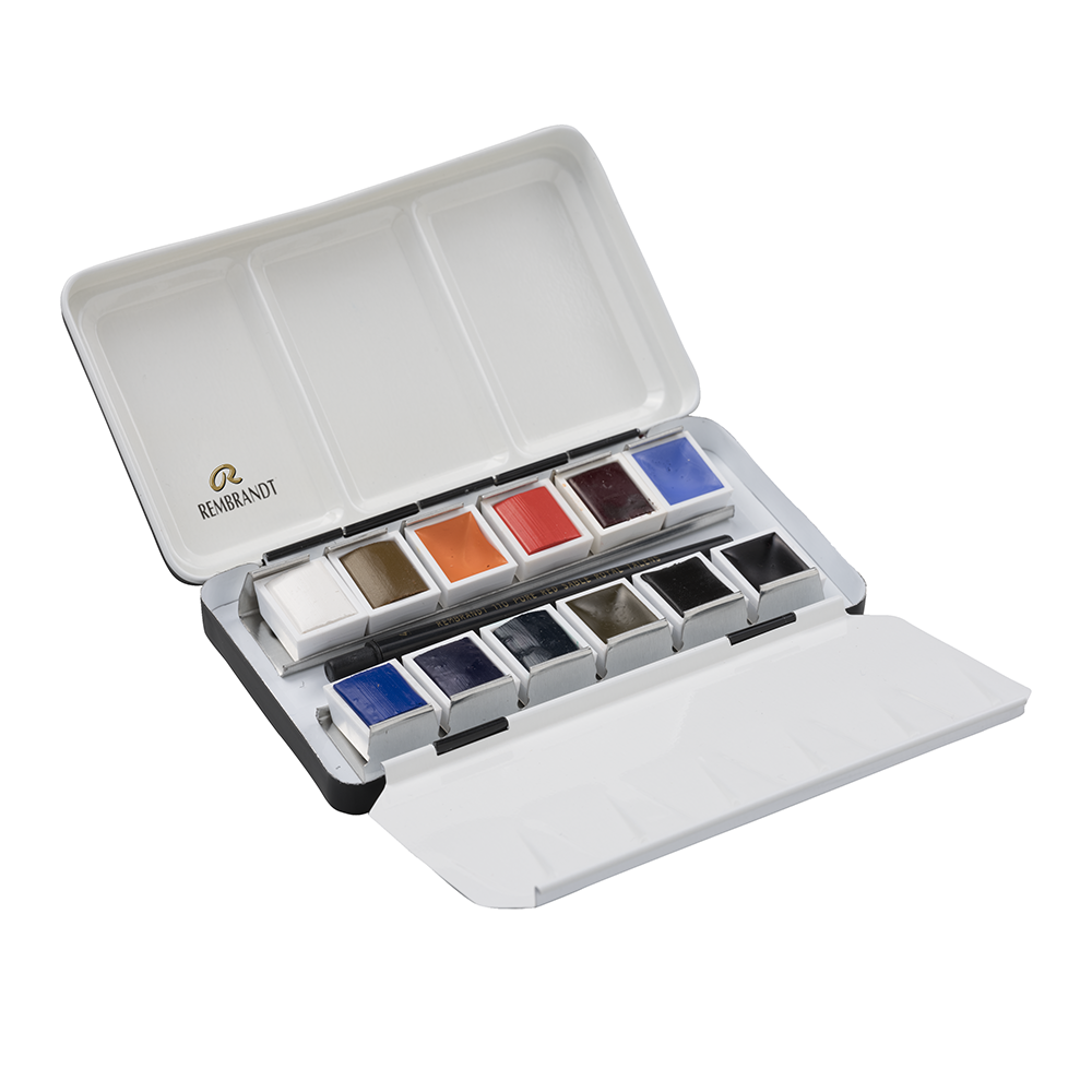 Набор красок акварельных пейзажных "Rembrandt", 12 цветов, кюветы