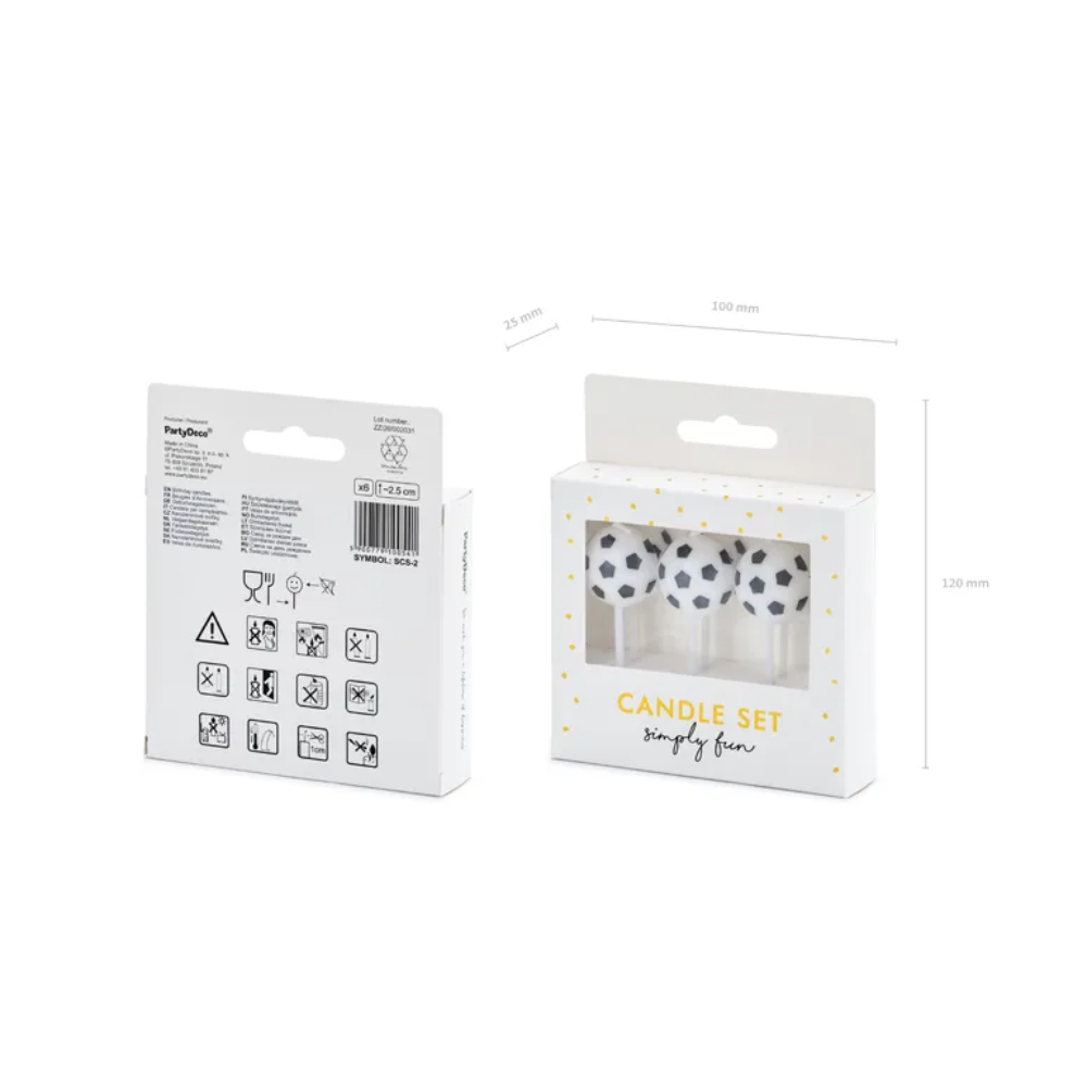 Набор свечей для торта "Футбольные мячи", 6 шт, черный, белый