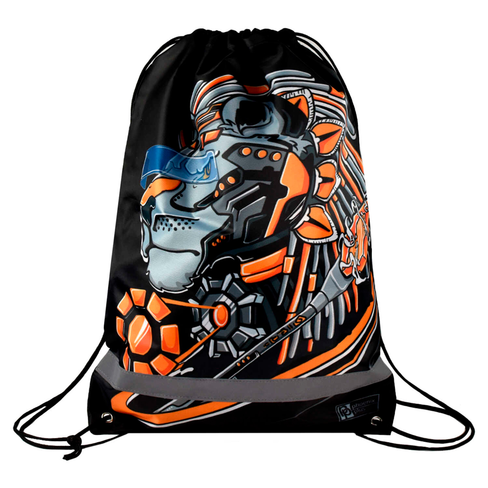 Мешок для обуви "Кибер лев", 36х48 см, черный