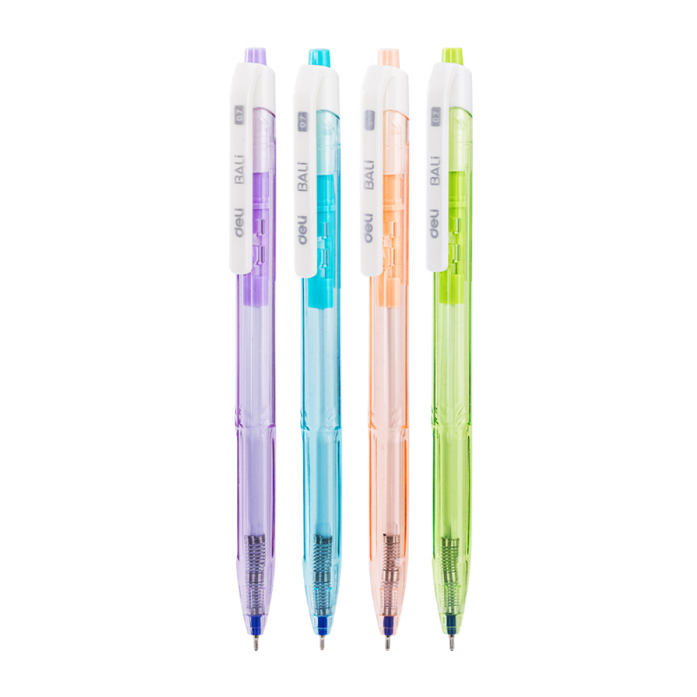Набор ручек шариковых "Deli EQ02836-4BL", 0.7 мм, прозрачный, стерж. синий, 4 шт