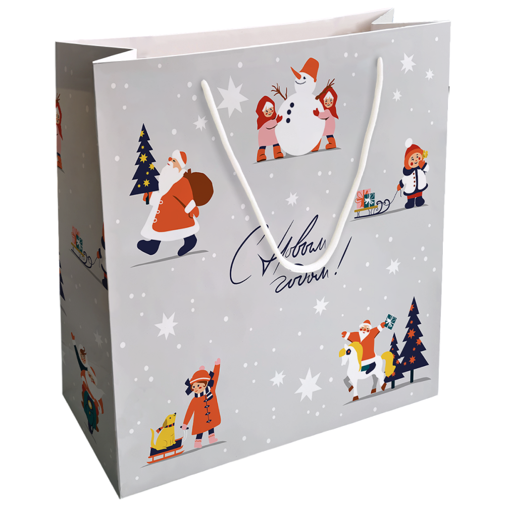 Пакет бумажный подарочный "Childhood", 32х32х12 см, серый