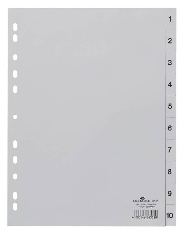 Разделитель "Durable", A4, 10 делений, серый