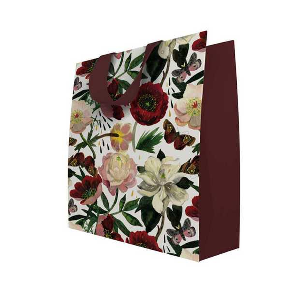 Пакет бумажный подарочный "Flora. Пионы", 26x32,4x13 см, белый, красный
