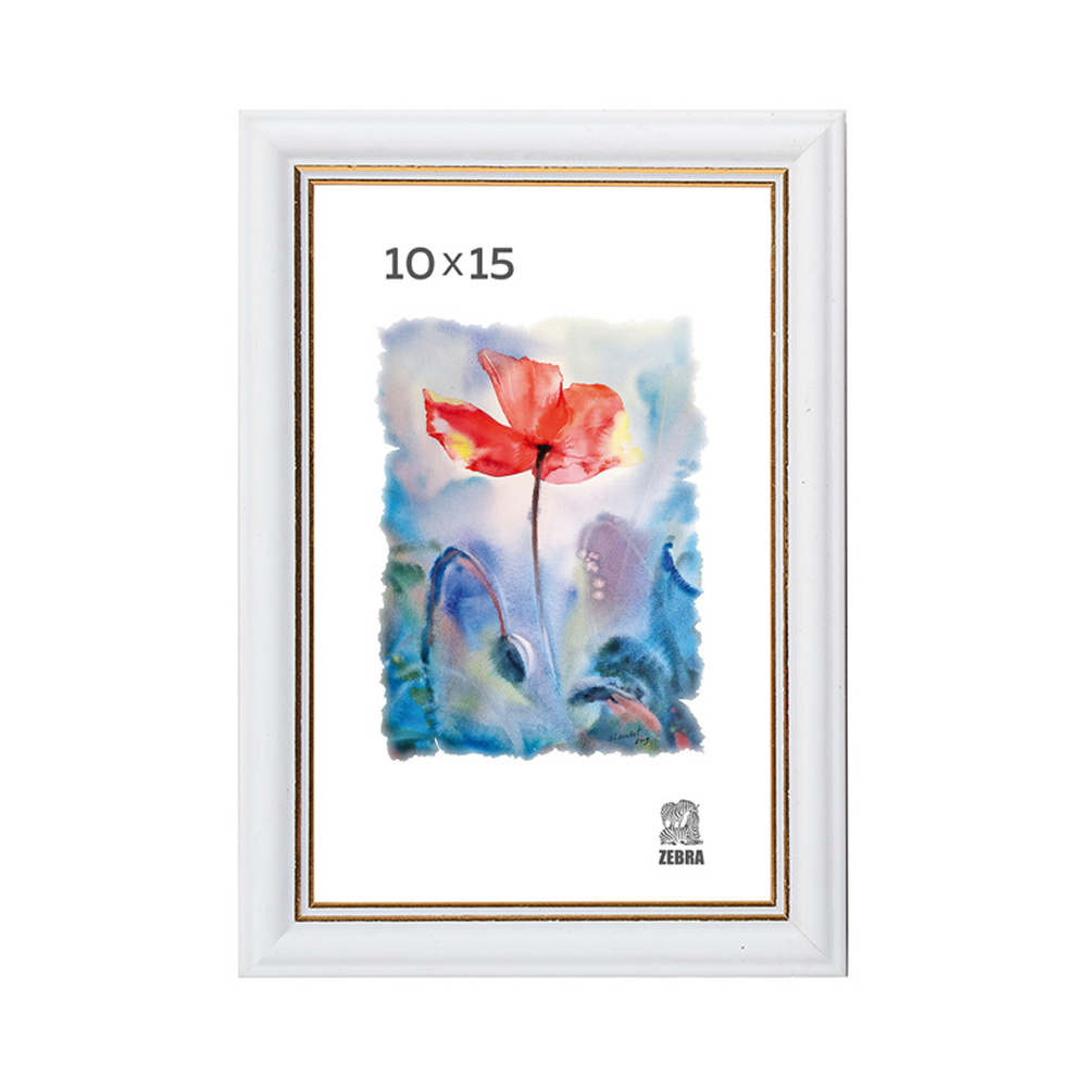 Фоторамка "П1-100 Zebra", 10х15 см, пластик, со стеклом, с ножкой, белый