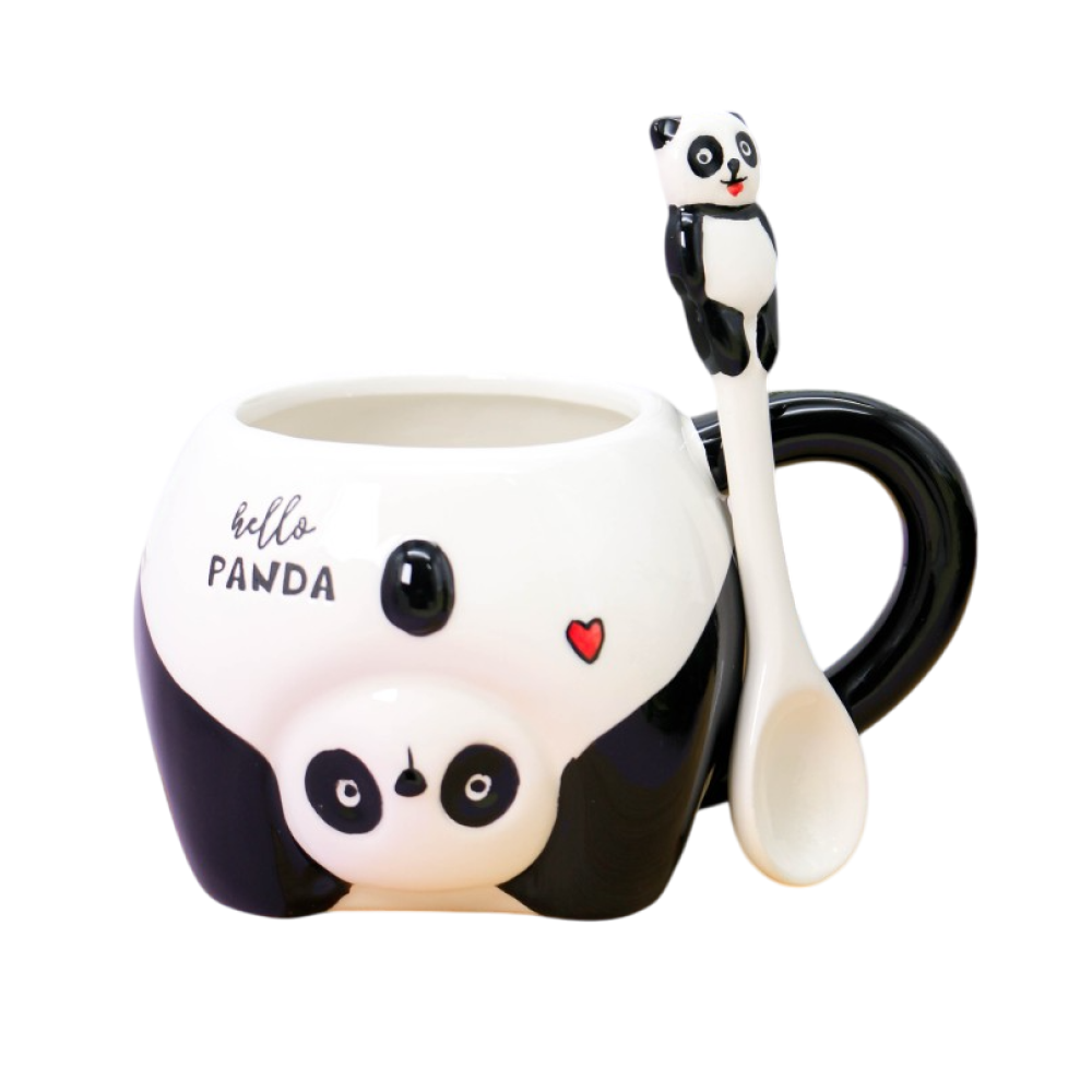 Кружка "Funny panda", керамика, 450 мл, черный, с ложкой