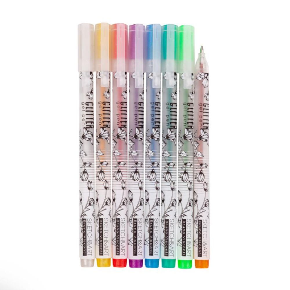 Набор гелевых ручек Sketch&Art "Uni Write. Glitter", 1 мм, блестки, 8 штук