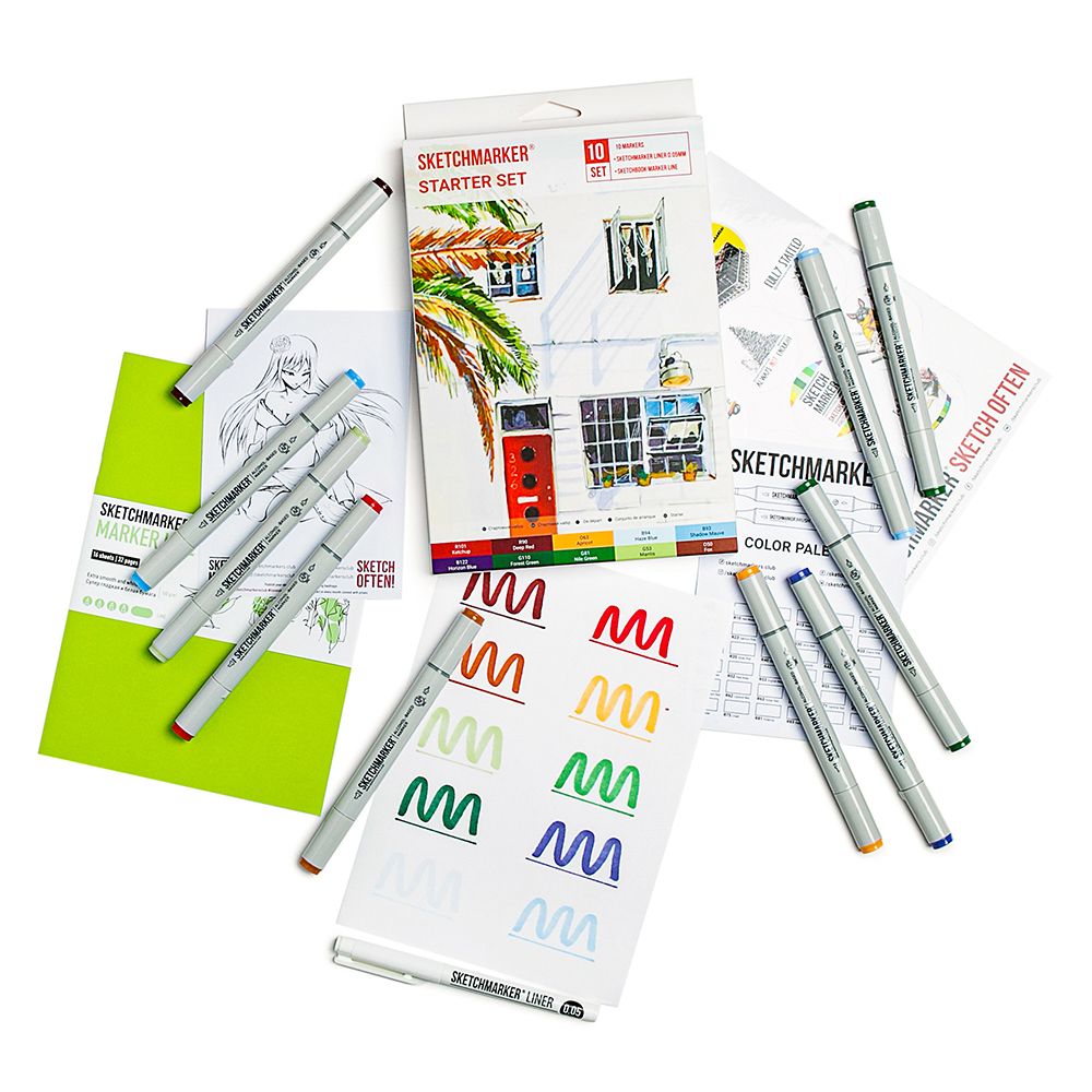 Набор маркеров перманентных двусторонних "Sketchmarker Starter", 10 шт.