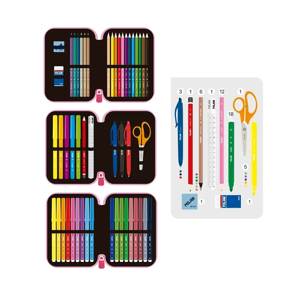 Пенал "Flowicorn", 3 отделения, с наполнением